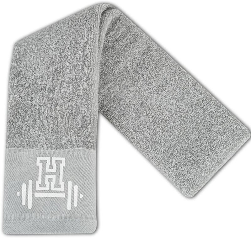 CybGene Gym Towel, Personalized Workout Gifts for Men, Women, Sports Lover, Exercise Fitness Gift for Gym Enthusiast on Birthday, Christmas, Soft and Absorbent Towel, Gray, Initial H - Image 1